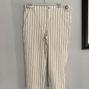 Talbots Cream and Gray Striped Wide-Leg Jeans